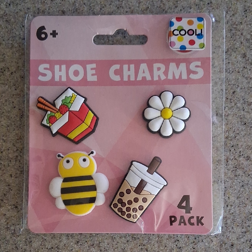 Shoe Charms Pack - Bee, Daisy, Boba Tea & Takeout